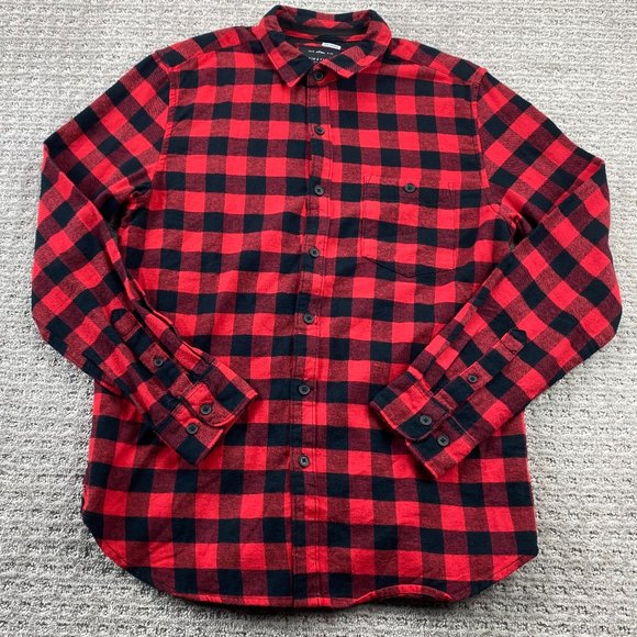 Denim & Flower Shirt Men Medium M Red Black Lumberjack Checkered Button Down - Picture 1 of 10